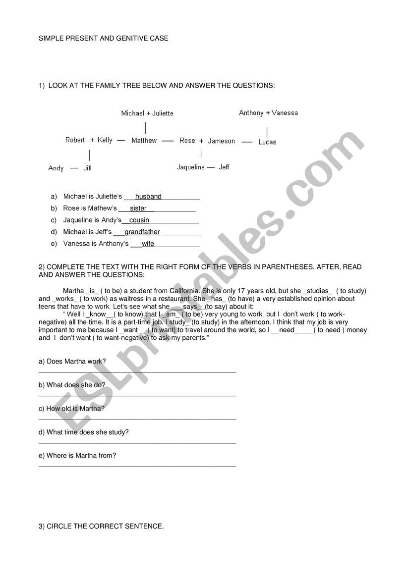 Simple Present and Genitive worksheet