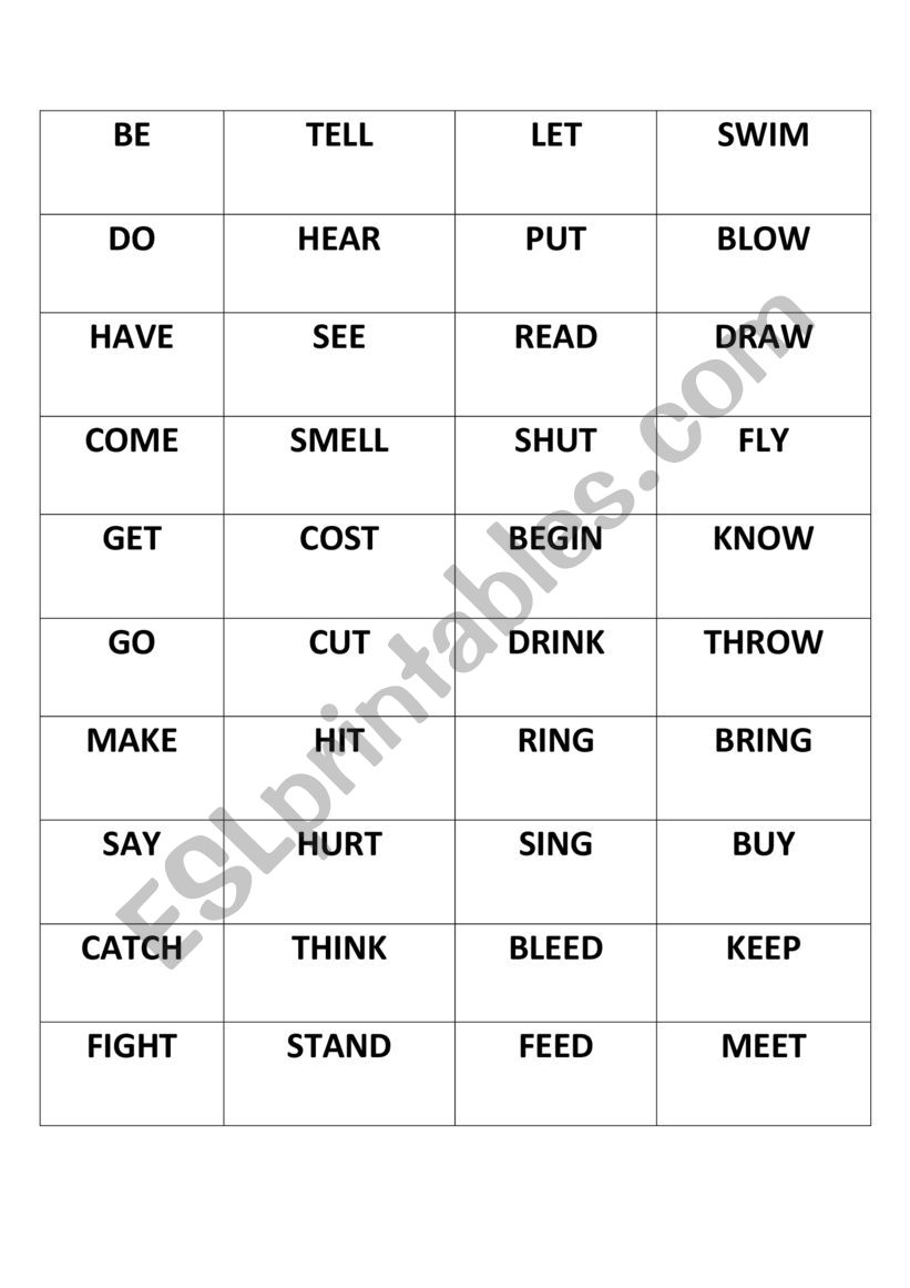 irregular verbs worksheet