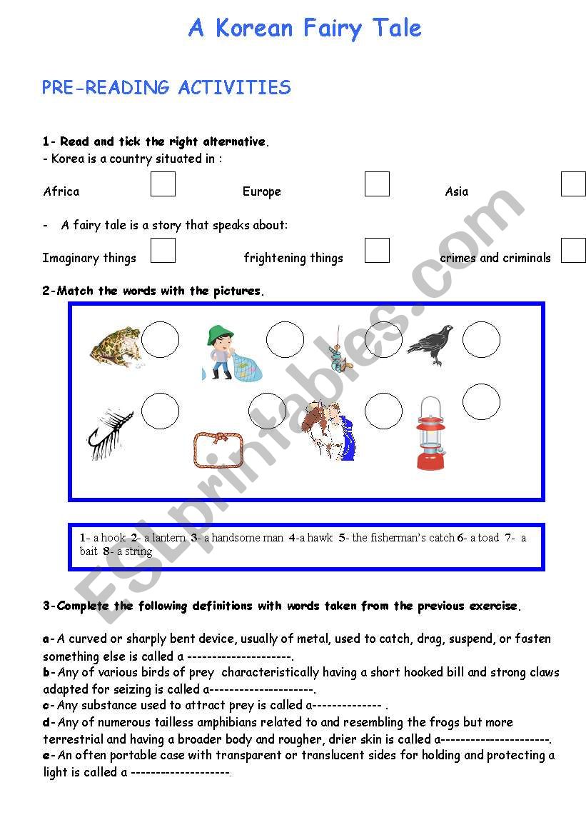 A Korean fairy tale worksheet