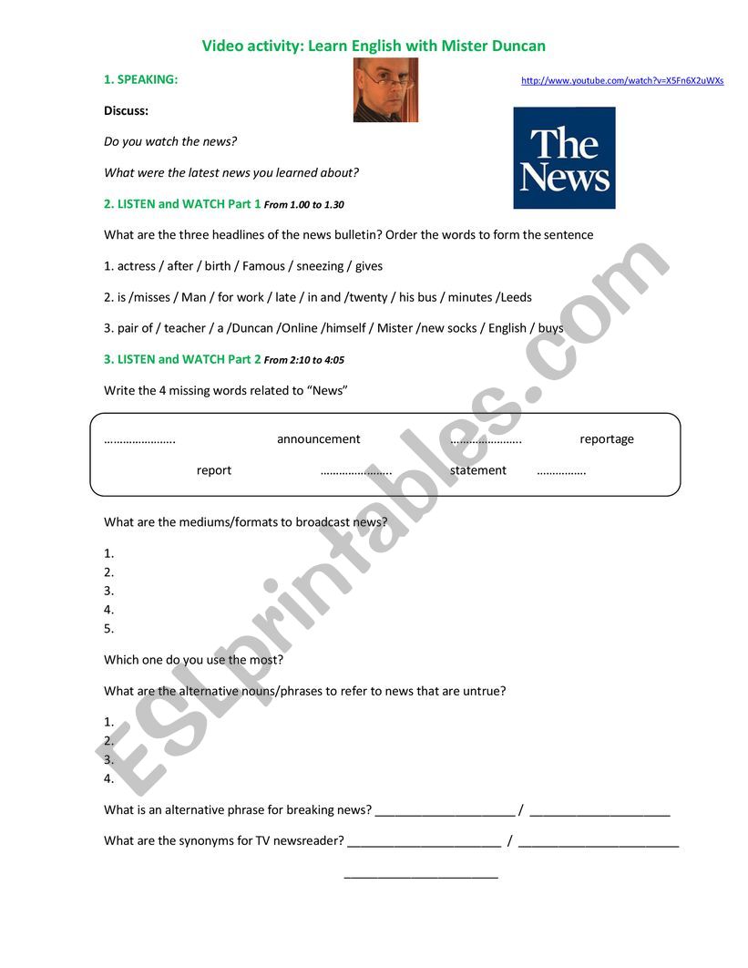 The media  worksheet