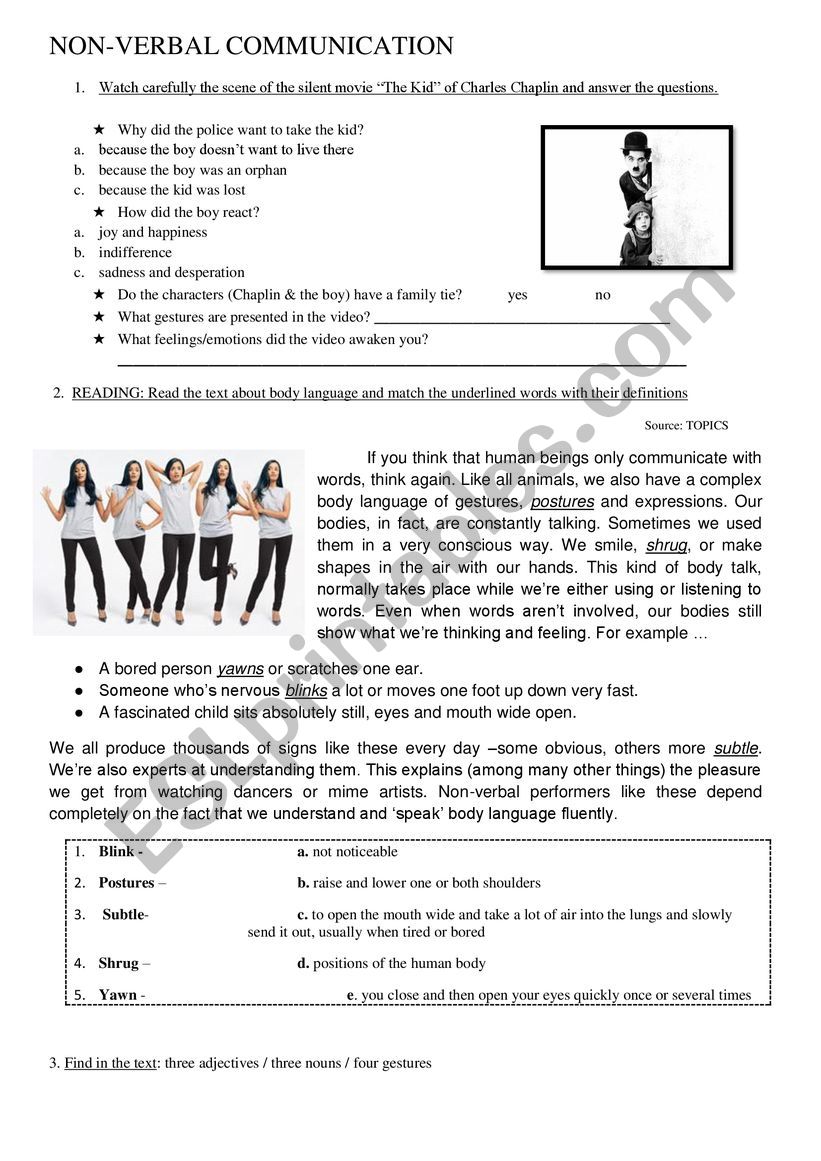 Non verbal communication worksheet