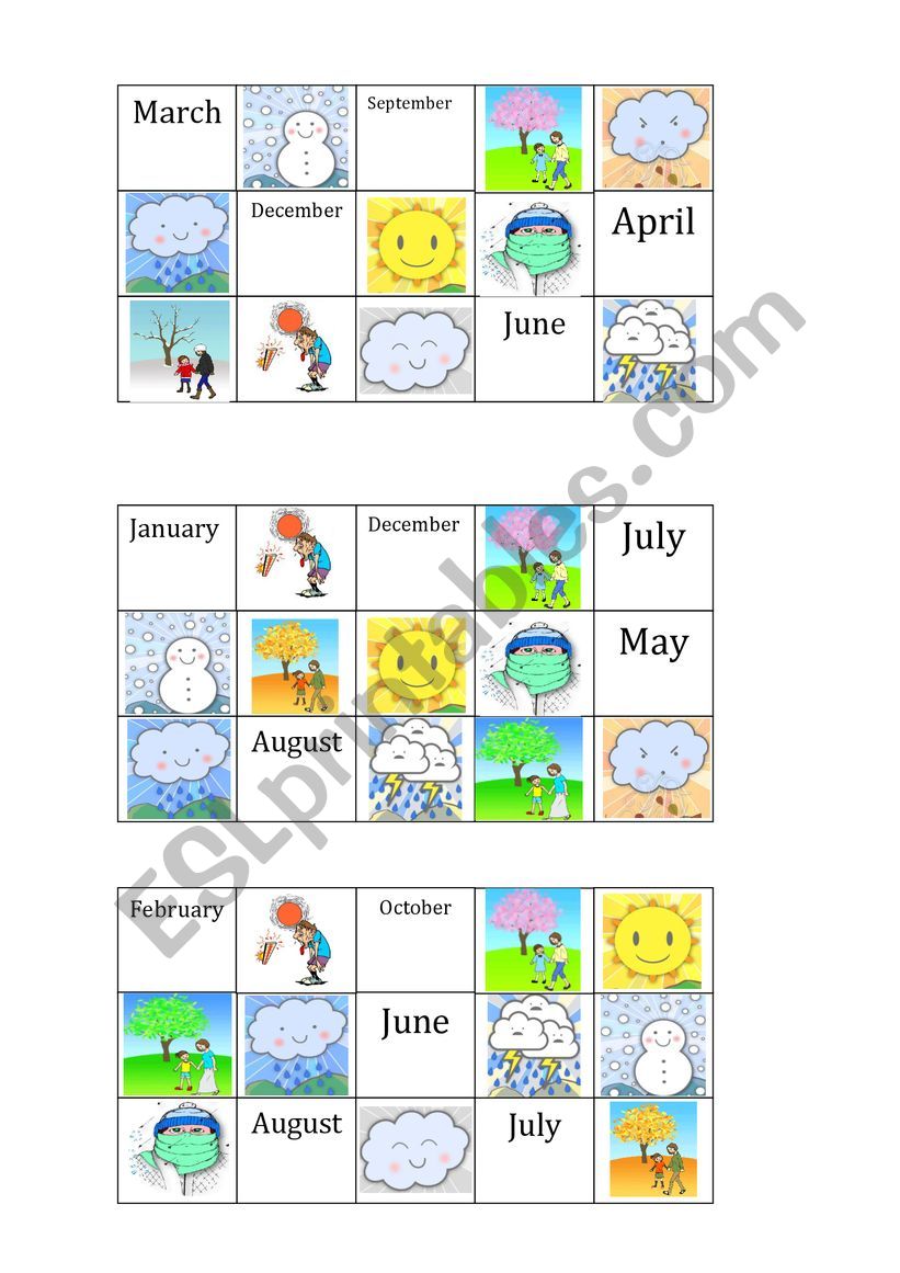 Bingo: seasons, weather, months