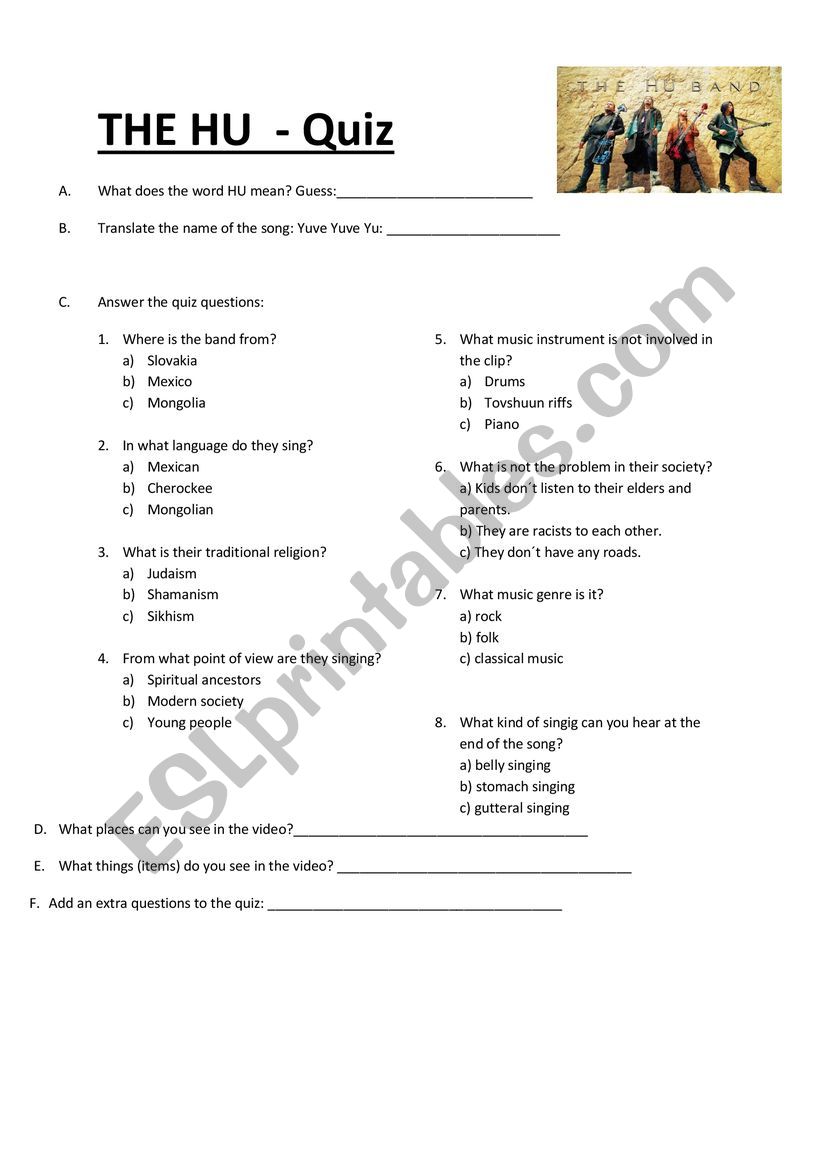 The HU band  worksheet