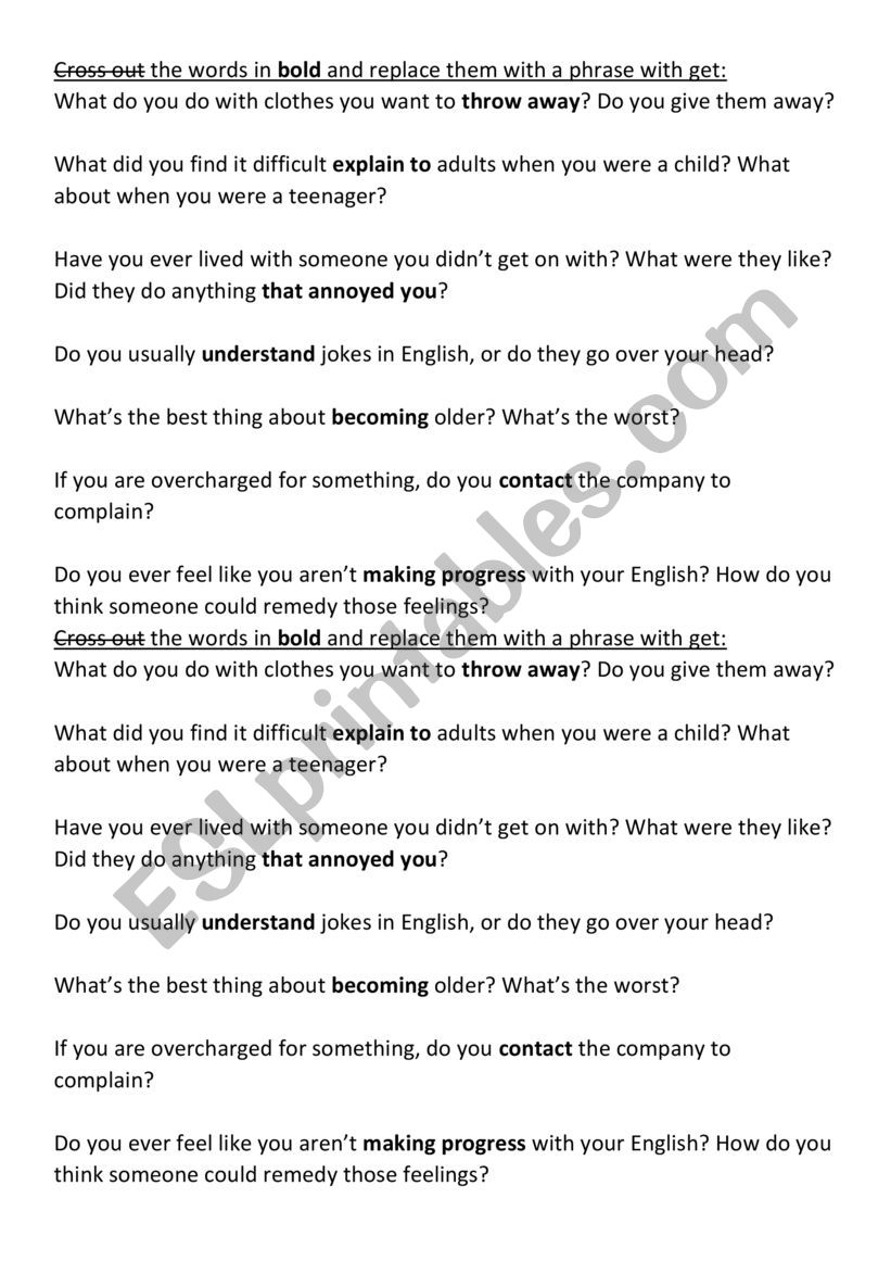 GET speaking activity worksheet