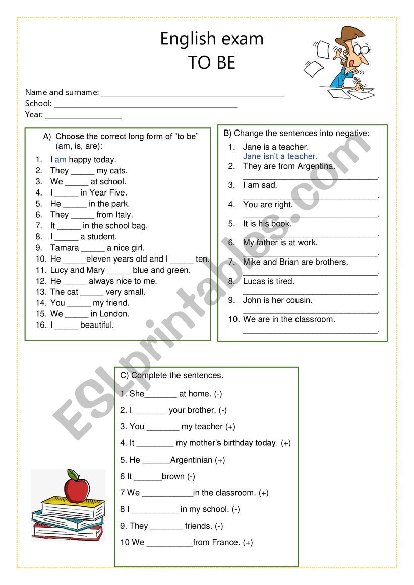 to be present form worksheet