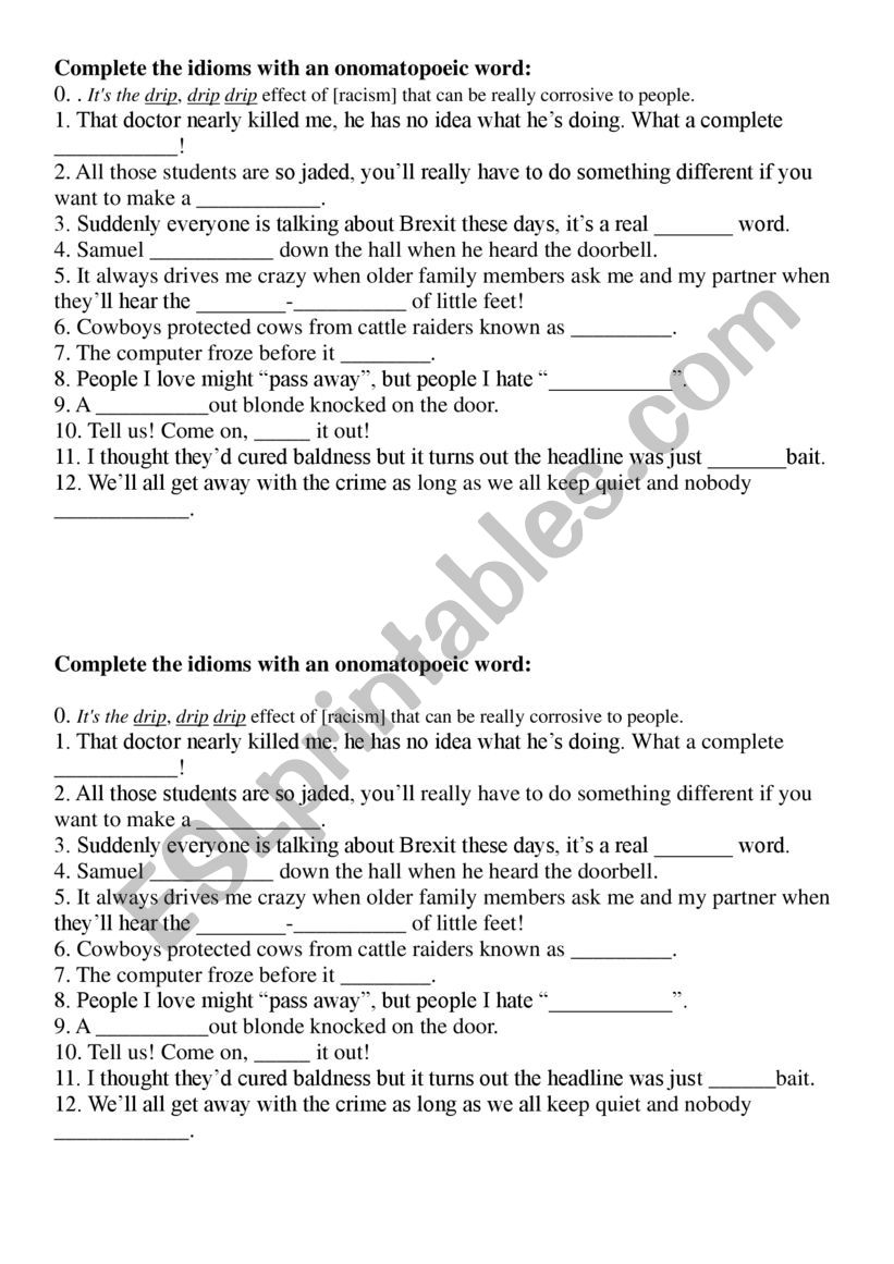 onomatopoeia idioms!  worksheet