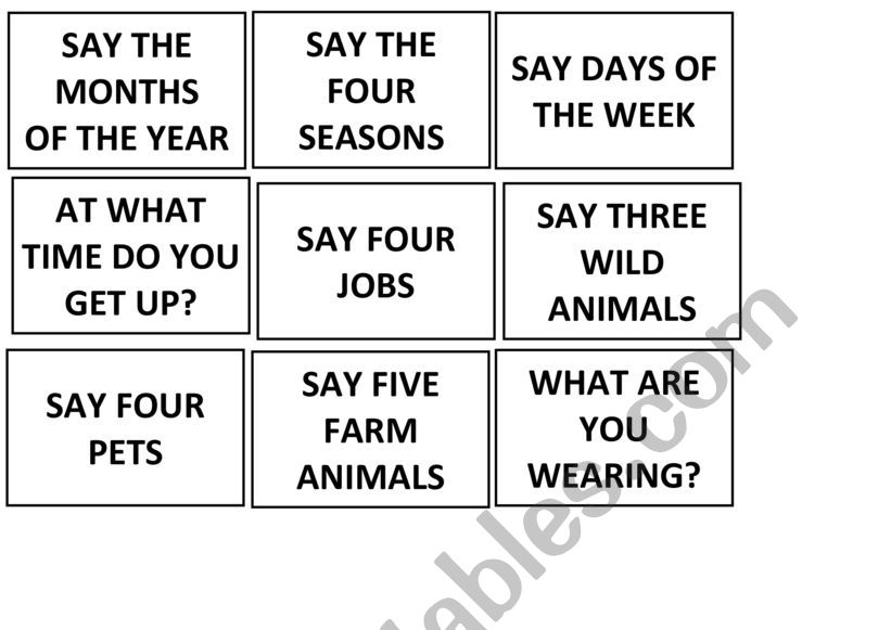 Revision questions game worksheet