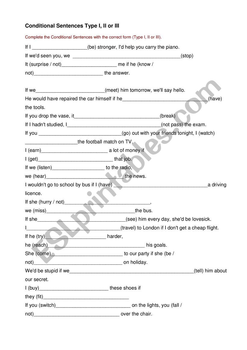 Mixed Conditionals worksheet