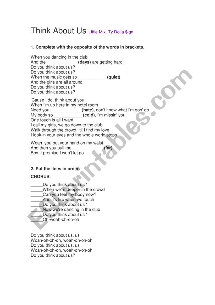 Think about us ( Little Mix) worksheet