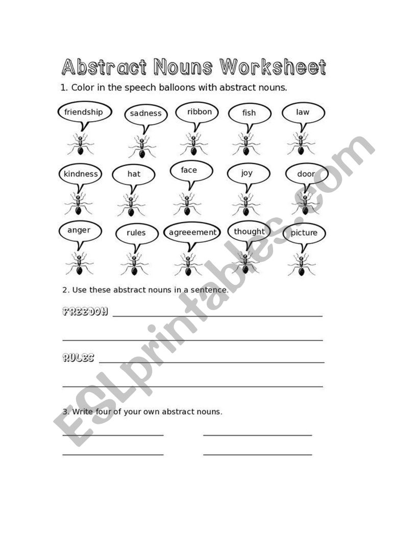 Abstract nouns worksheet