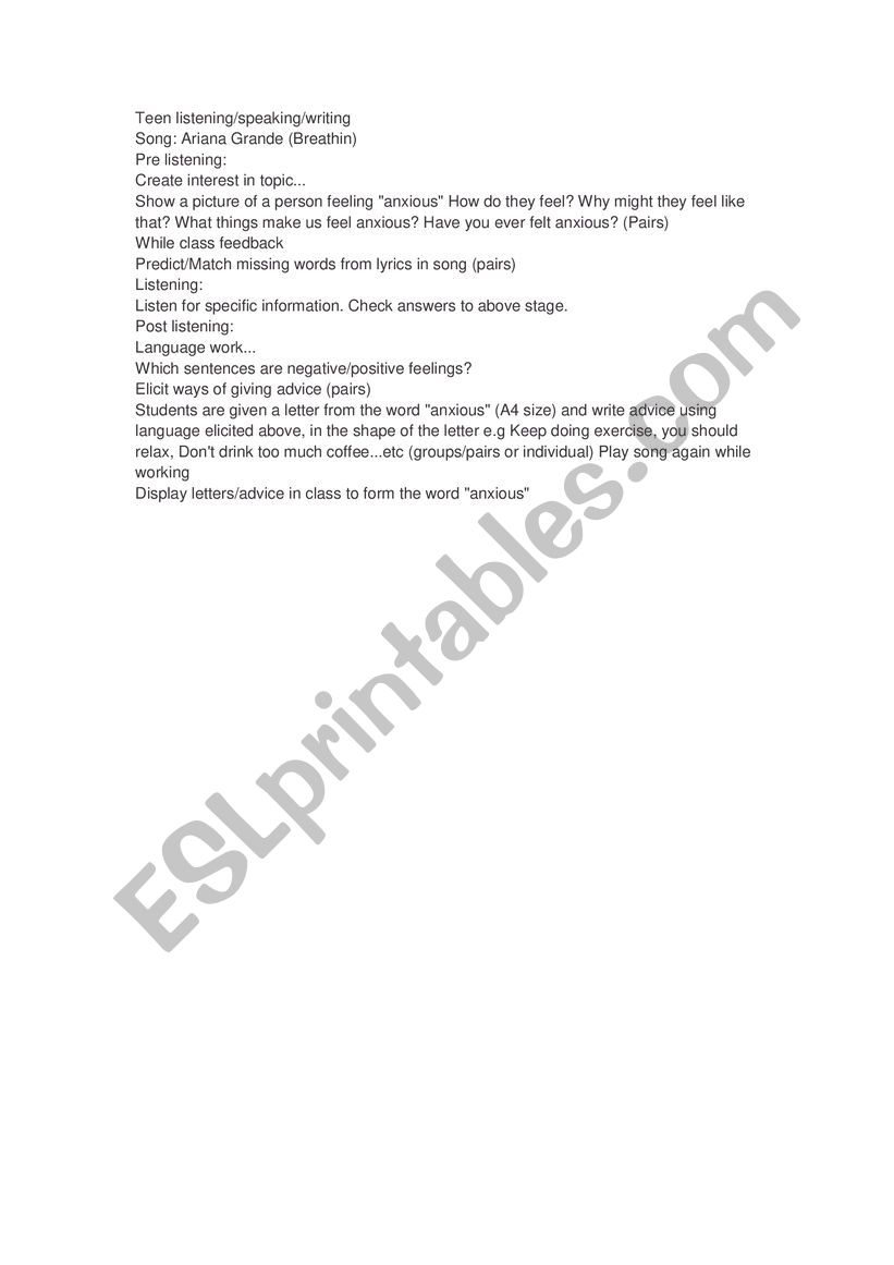  The activities with Ariana GrandeÂ´s song Breathing 