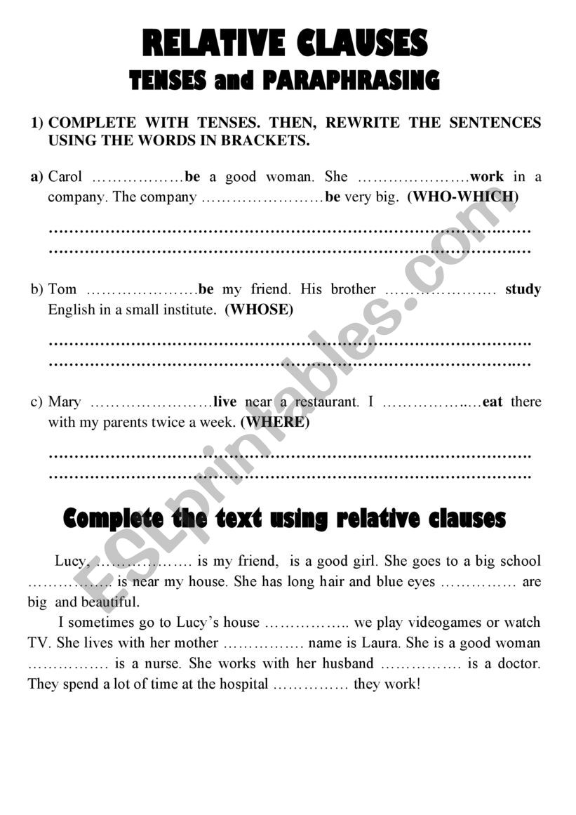 relative clauses worksheet