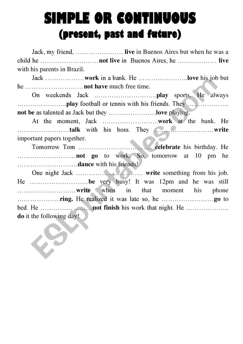 simple vs continuous  (present past future)