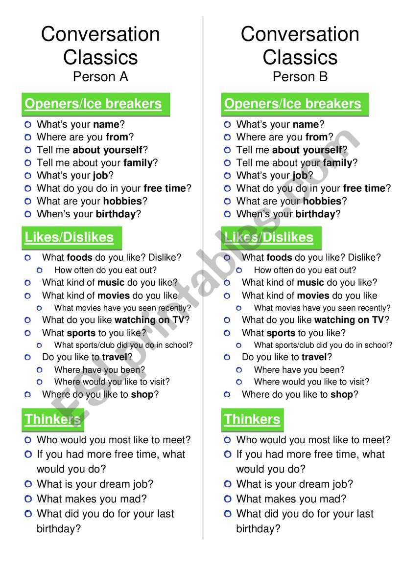 Conversation Classics worksheet