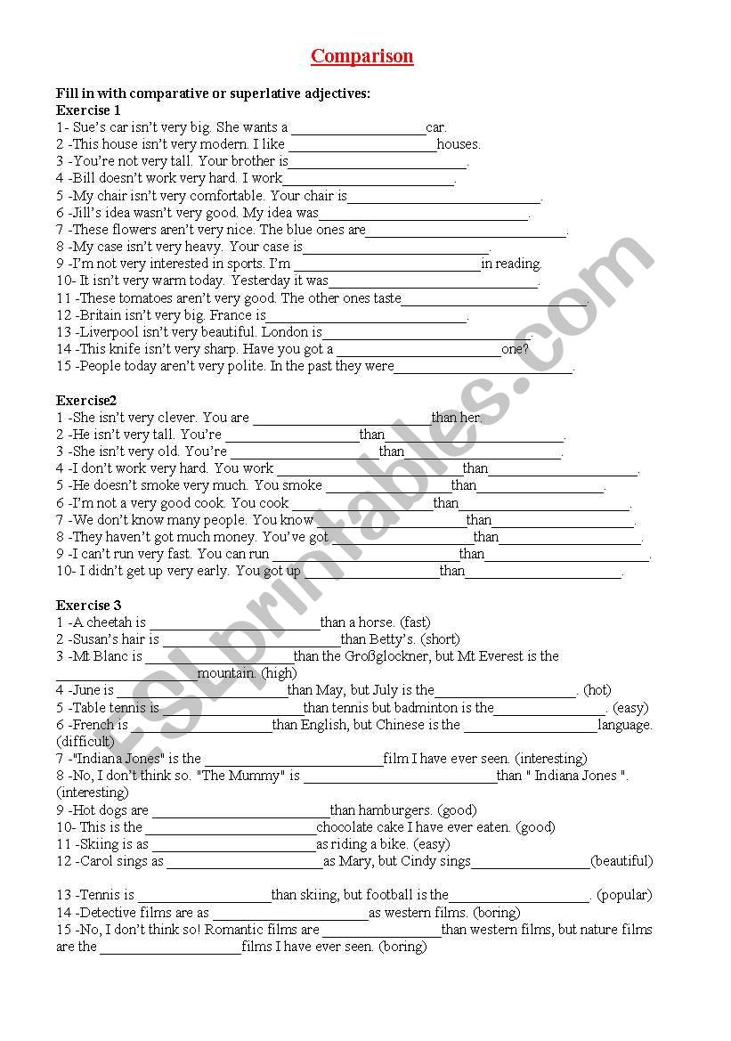 Comparisons worksheet