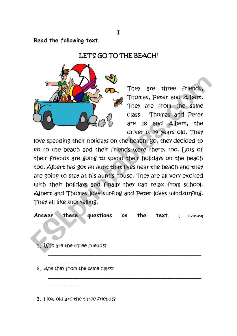 Lets go to the beach worksheet