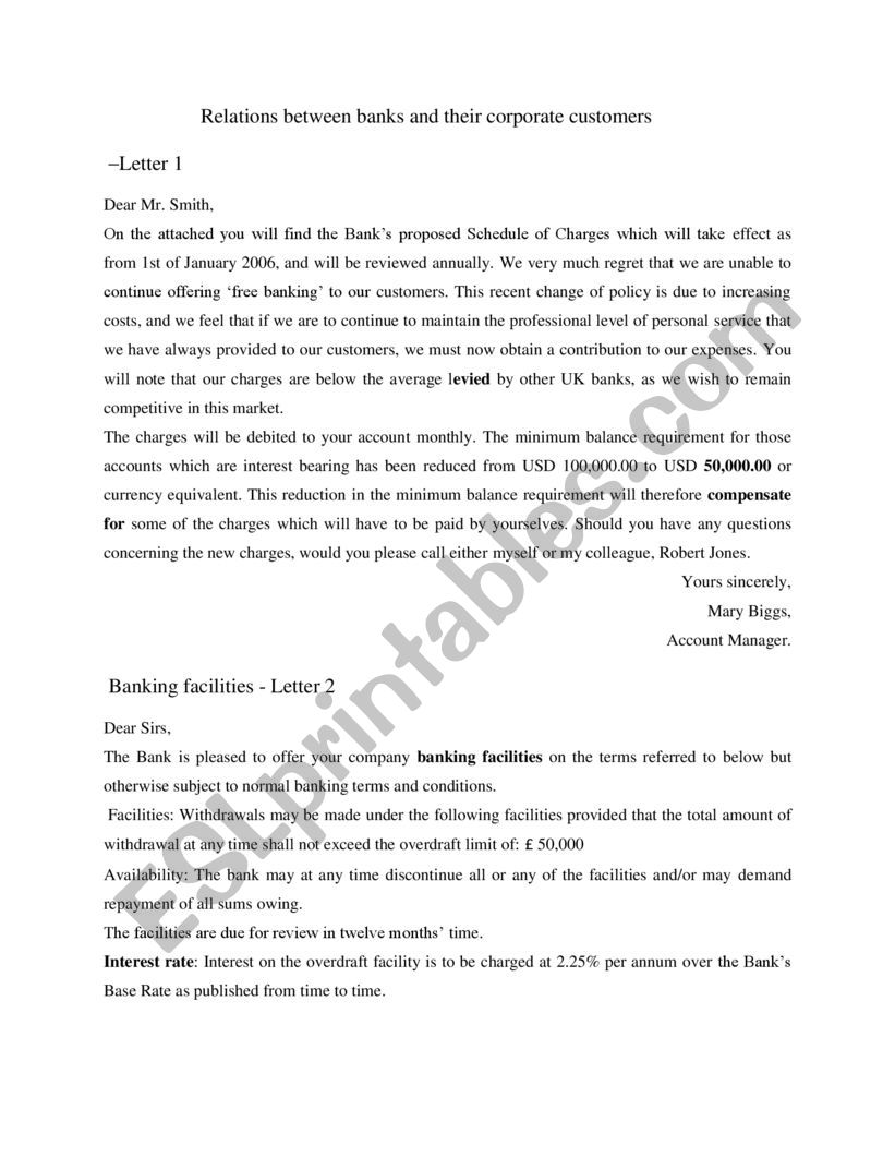 banks- business englsih worksheet