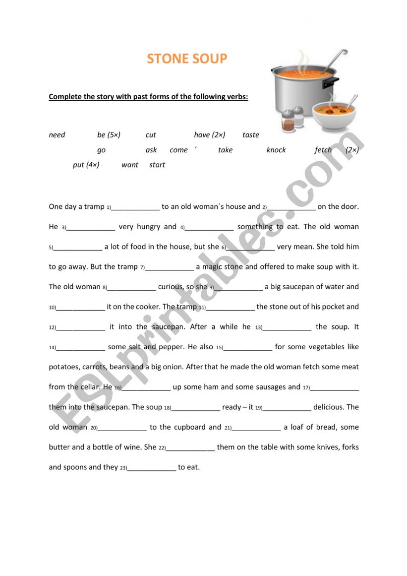 Stone Soup Esl Worksheet By Mkovacova