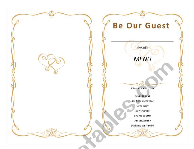 Write your own menu! worksheet