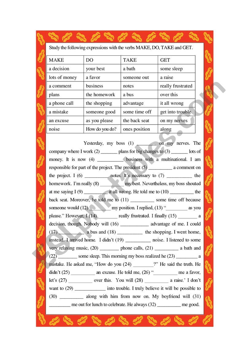 Expressions with the verbs Make, Do, Take and Get