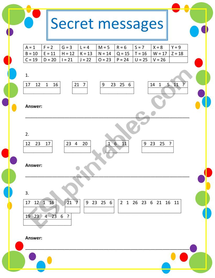 Secret message worksheet