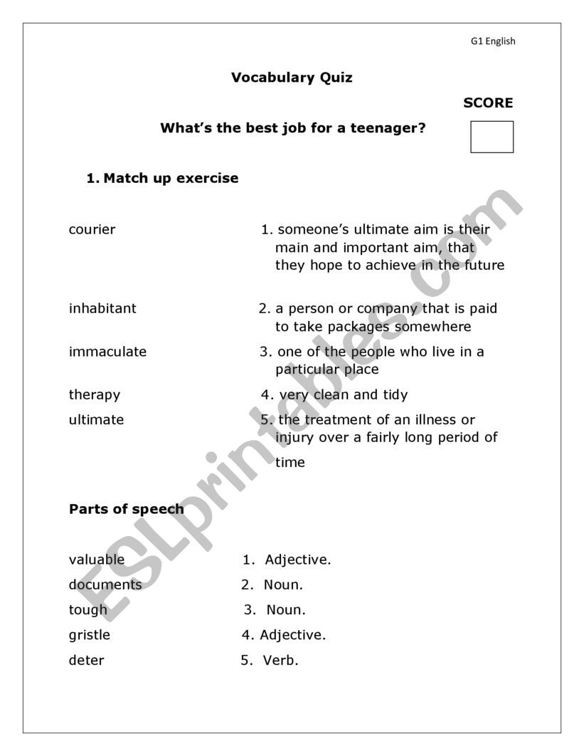 VOCAB QUIZ ABOUT JOBS worksheet