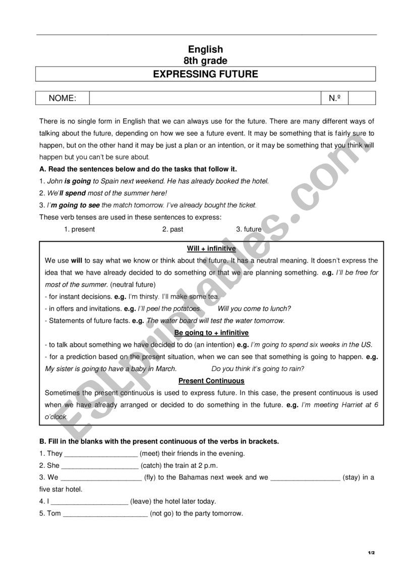 Expressing future worksheet