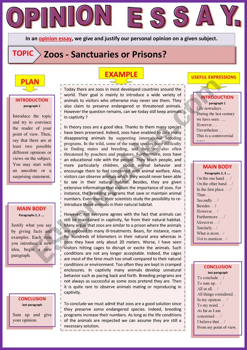 Zoos - Sanctuaries or Prisons? - Guided writing + Example.