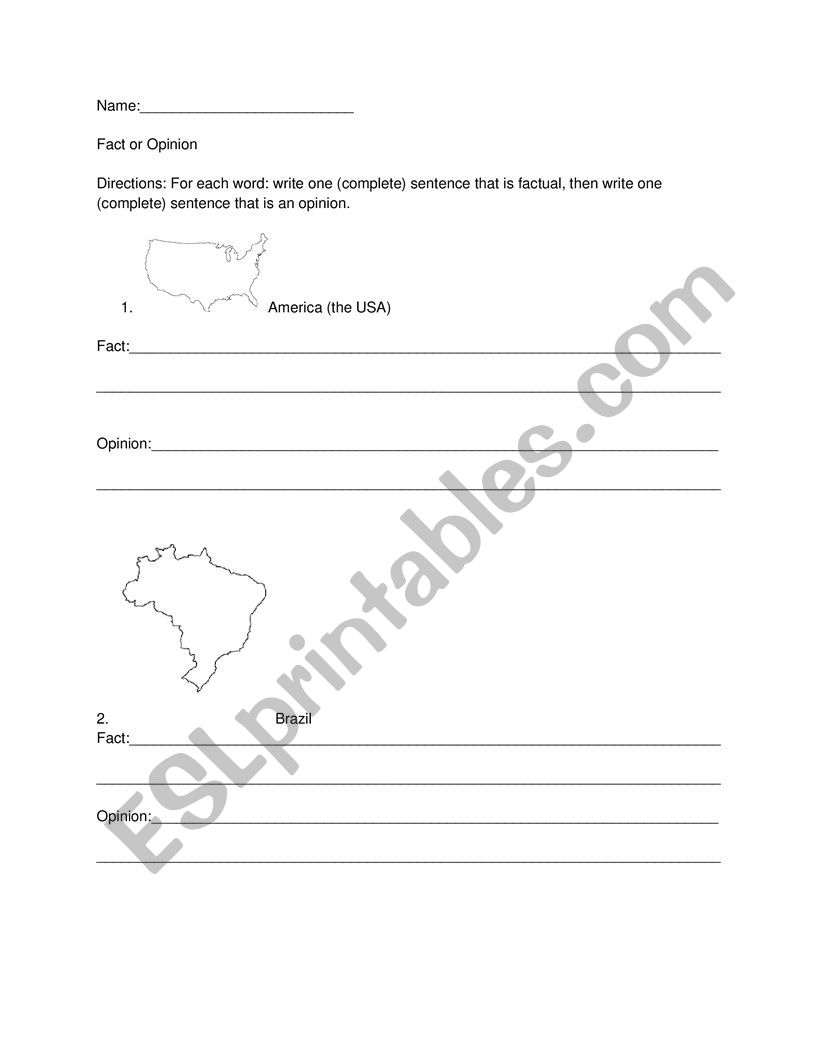 Fact vs. Opinion worksheet