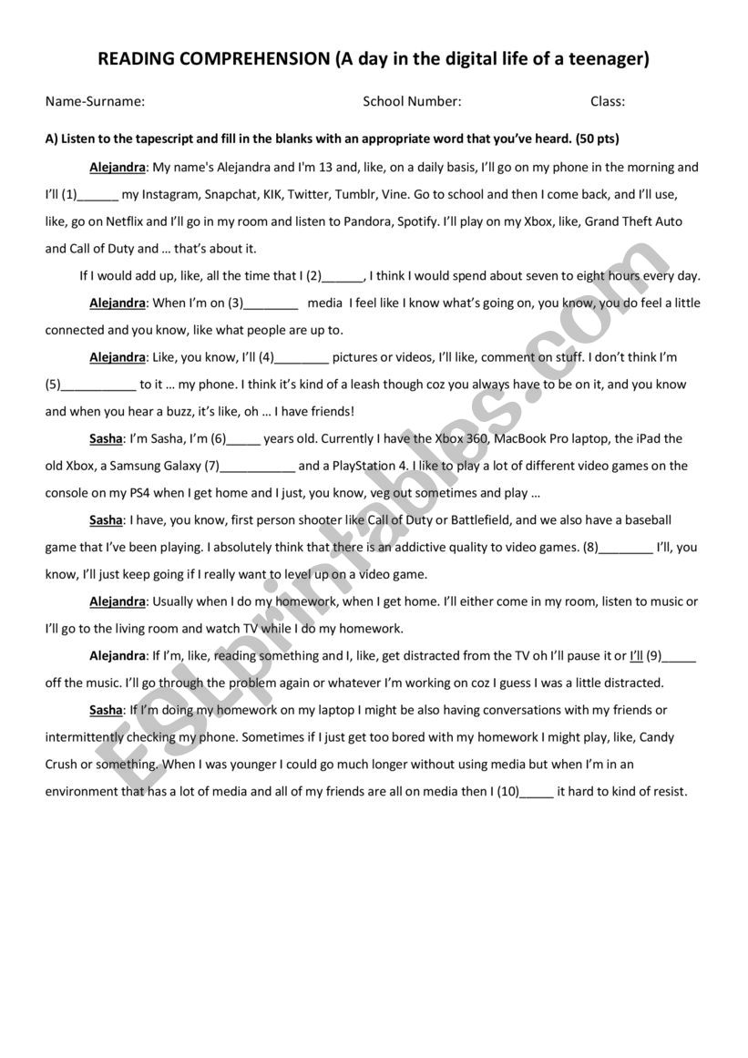 esl printables