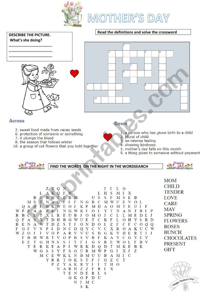 Mothers day activities worksheet