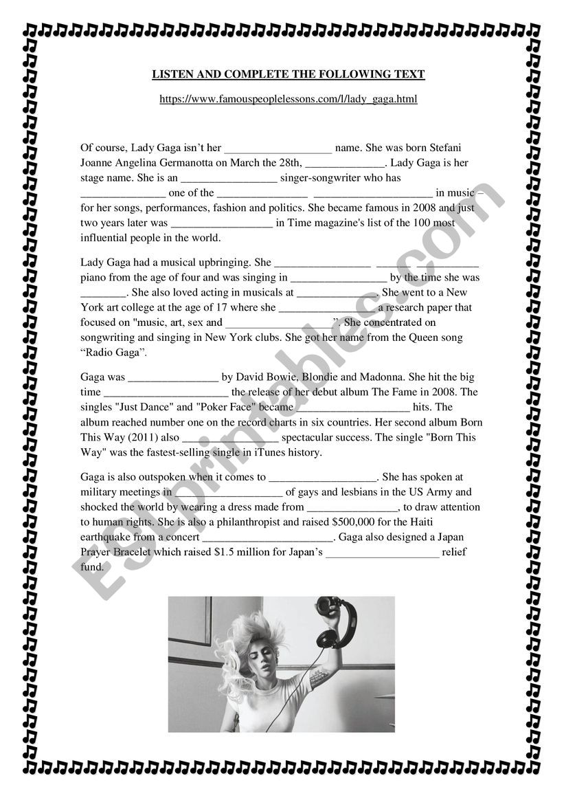 Lady Gaga - Listening worksheet