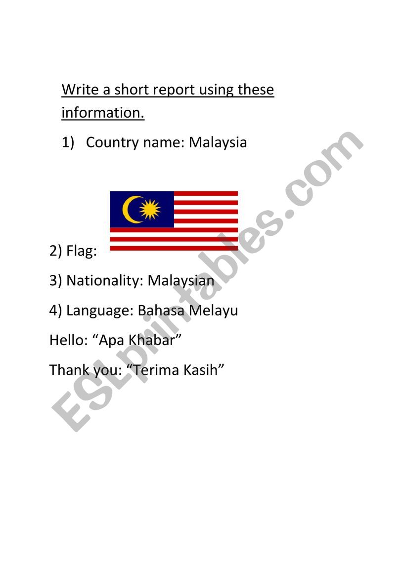 Report of a country worksheet