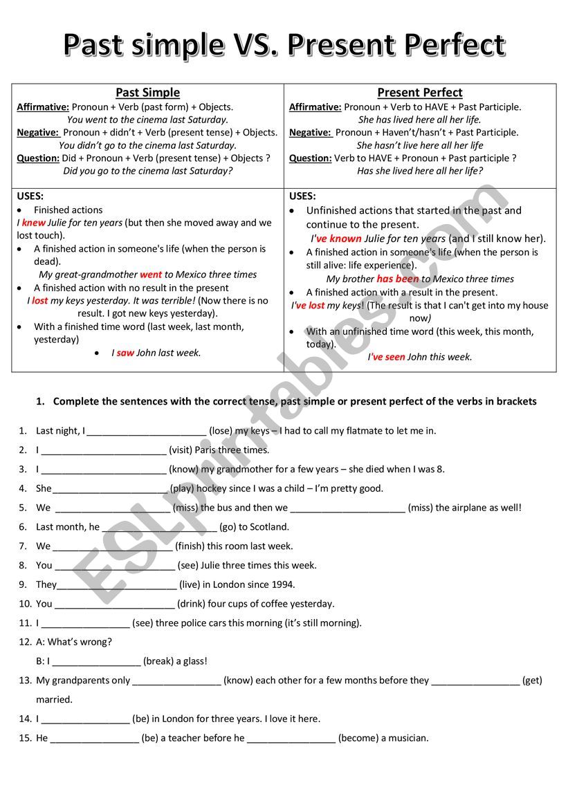 Past simple VS. Present Perfect (with KEY)