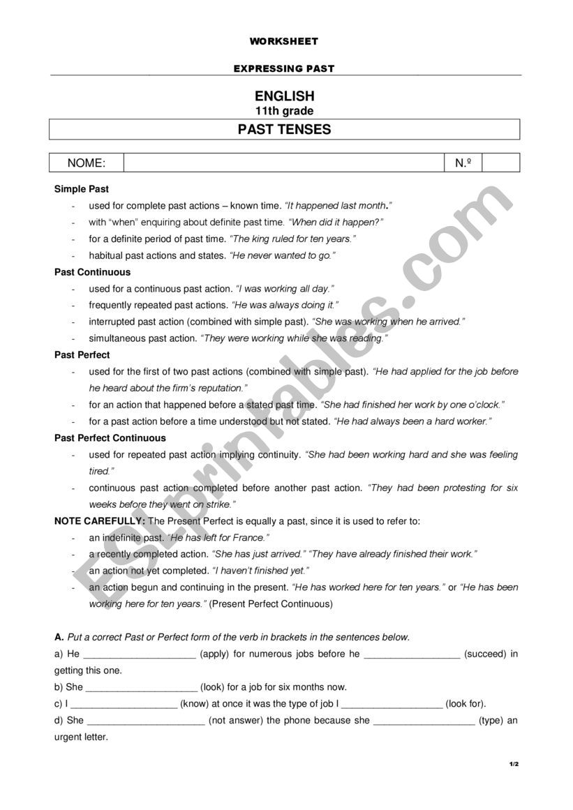 Expressing Past worksheet