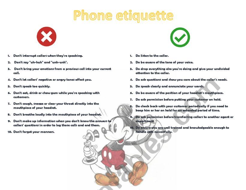 phone ettiquete/at the phone worksheet