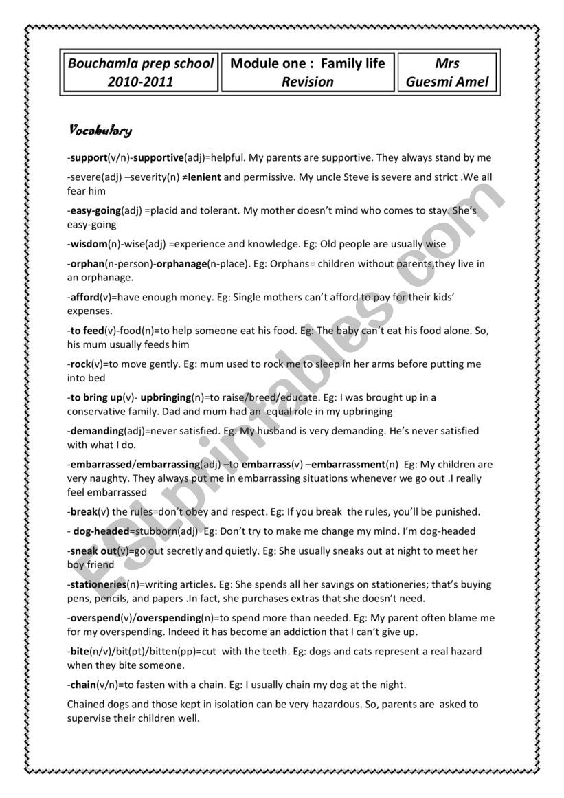 revision 9th form worksheet
