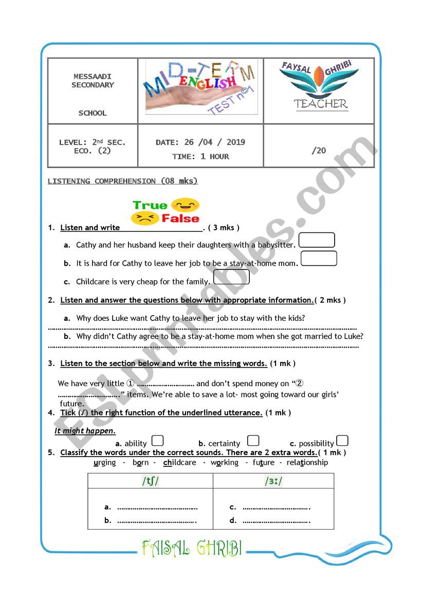 Mid-term 3 test   (2nd Sec. ECO)