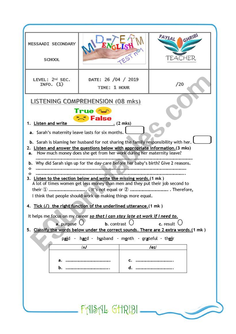 Mid-term 3 test   (2nd Sec. INFO)