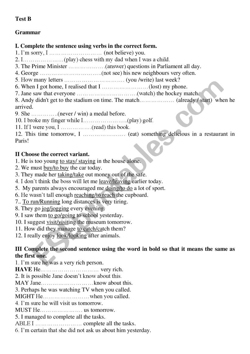 test for 9 formers variant 2 worksheet