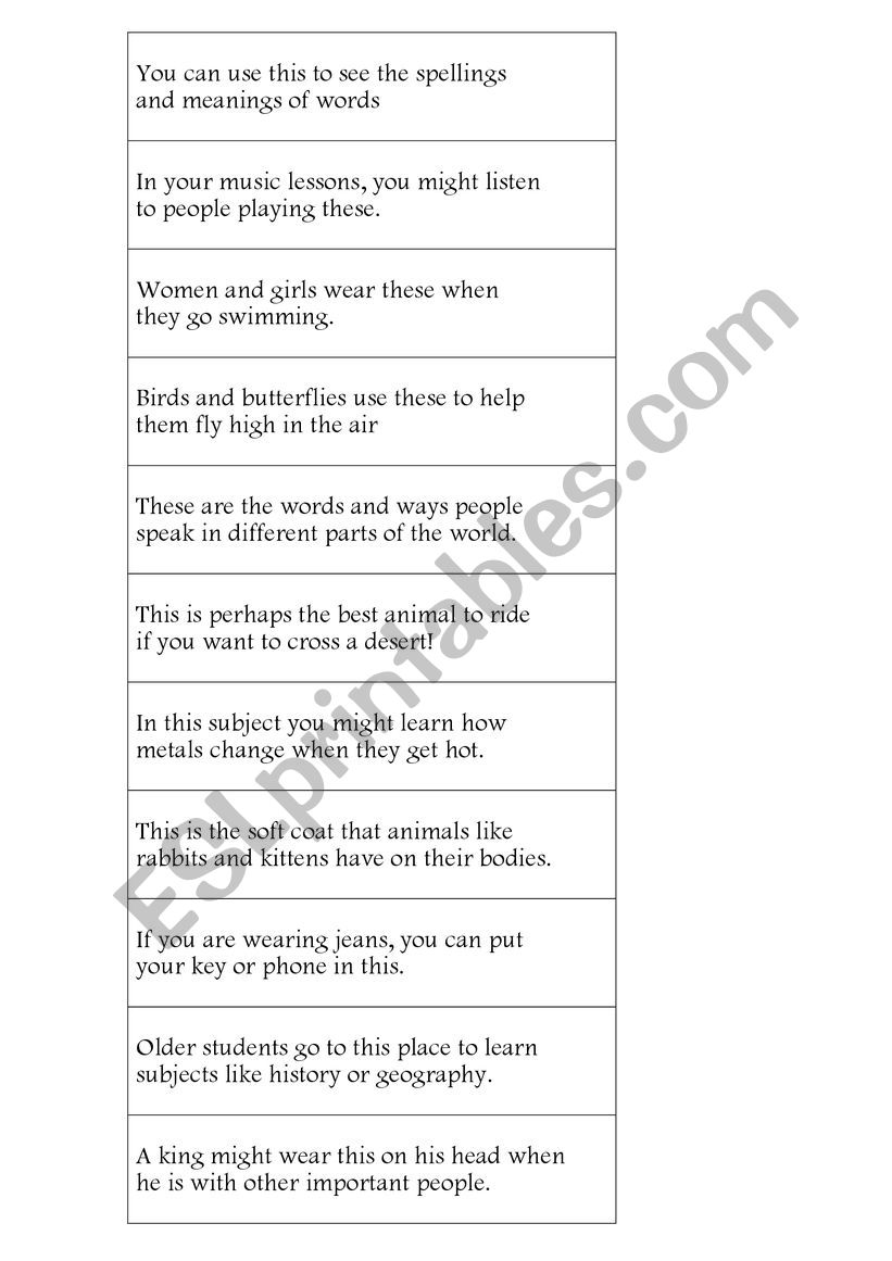 Match game for Flyers worksheet