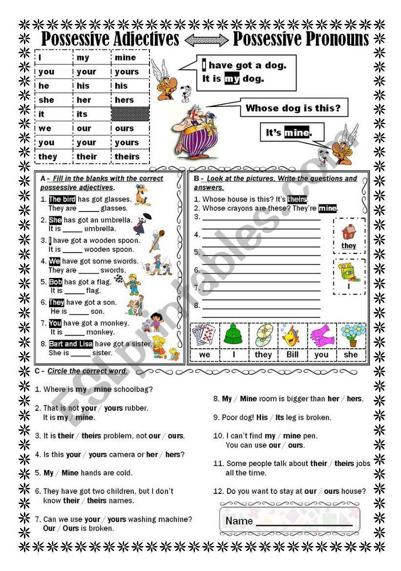 POSSESSIVE ADJECTIVES / POSSESSIVE PRONOUNS