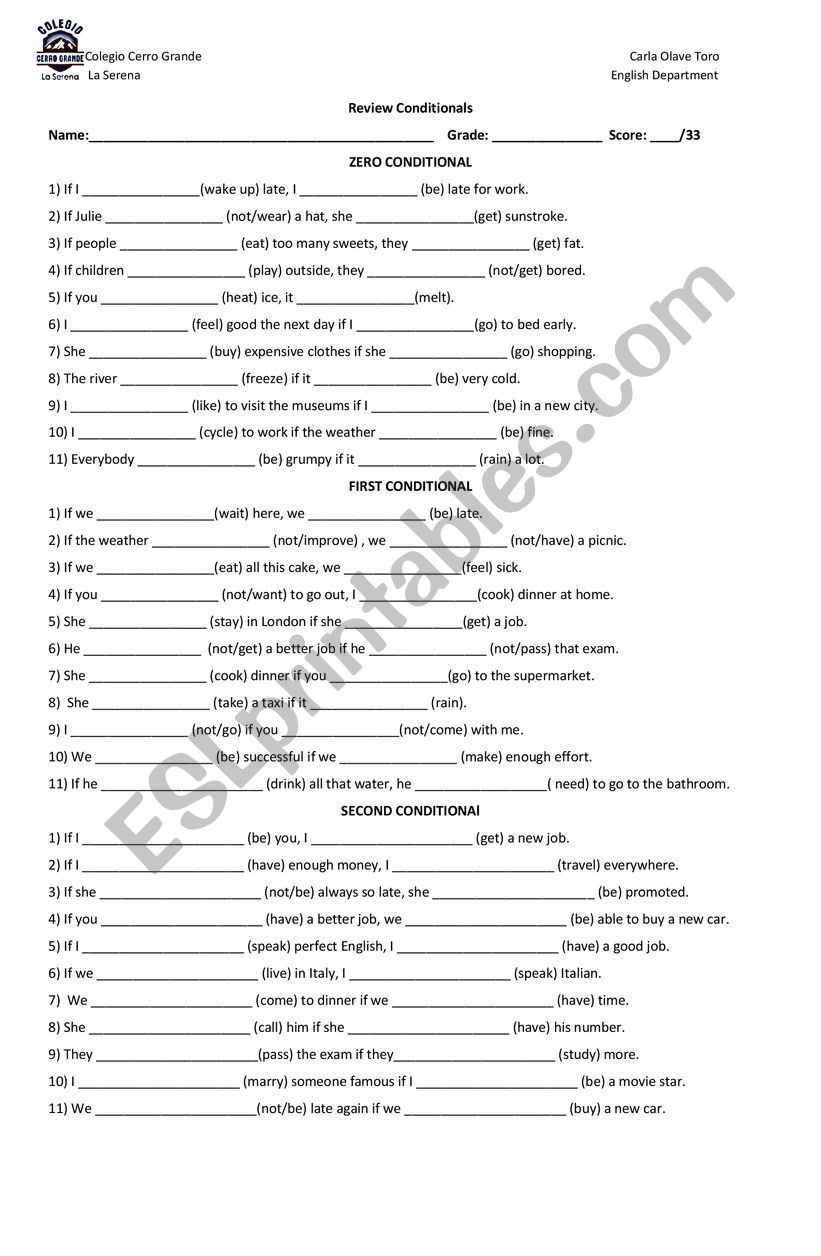 grammar conditionals review worksheet