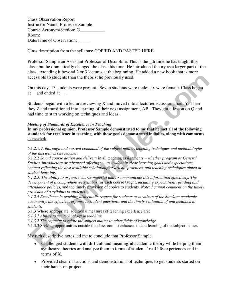 Observation form worksheet