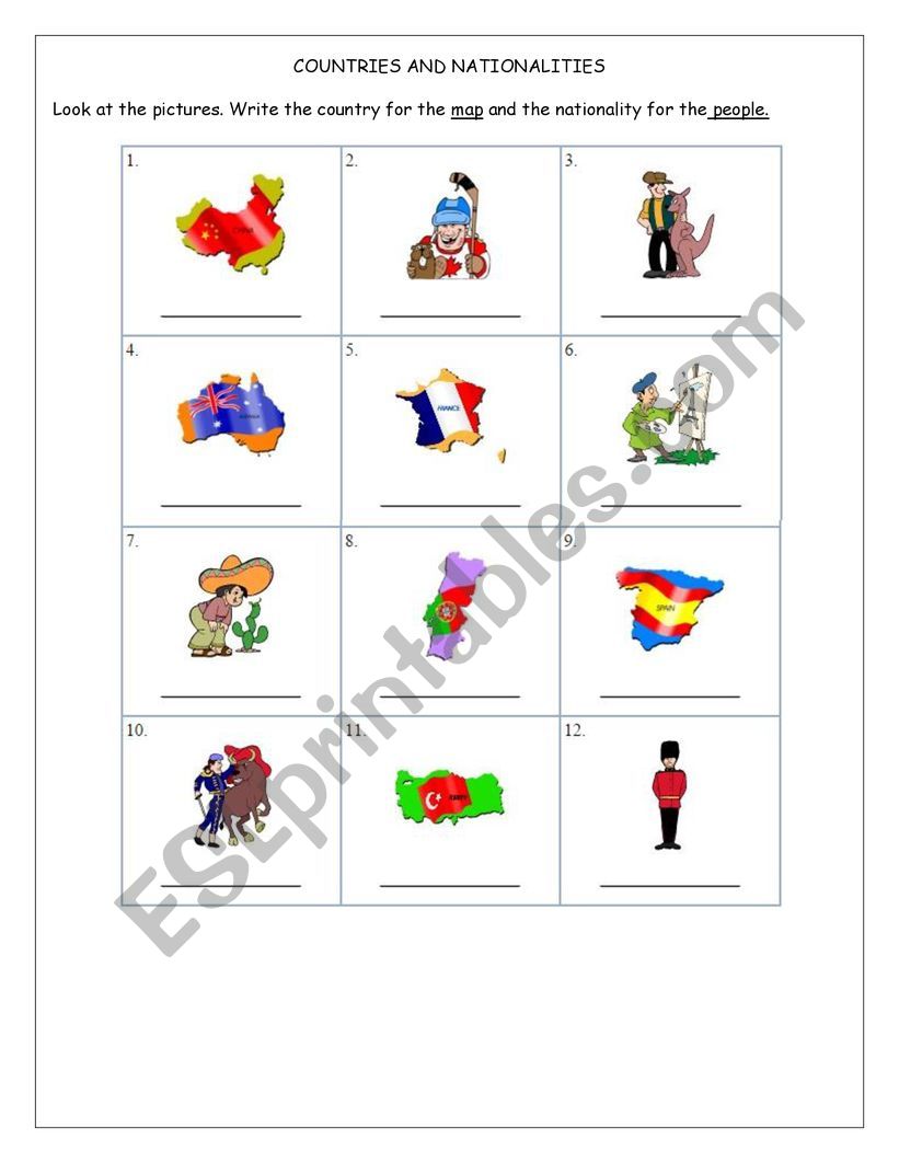 Countries and Nationalities worksheet