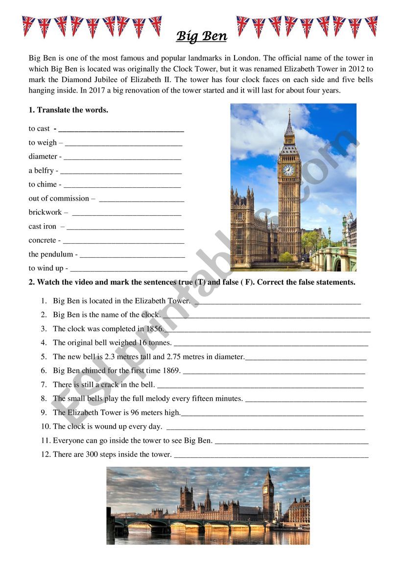 Big Ben video worksheet worksheet