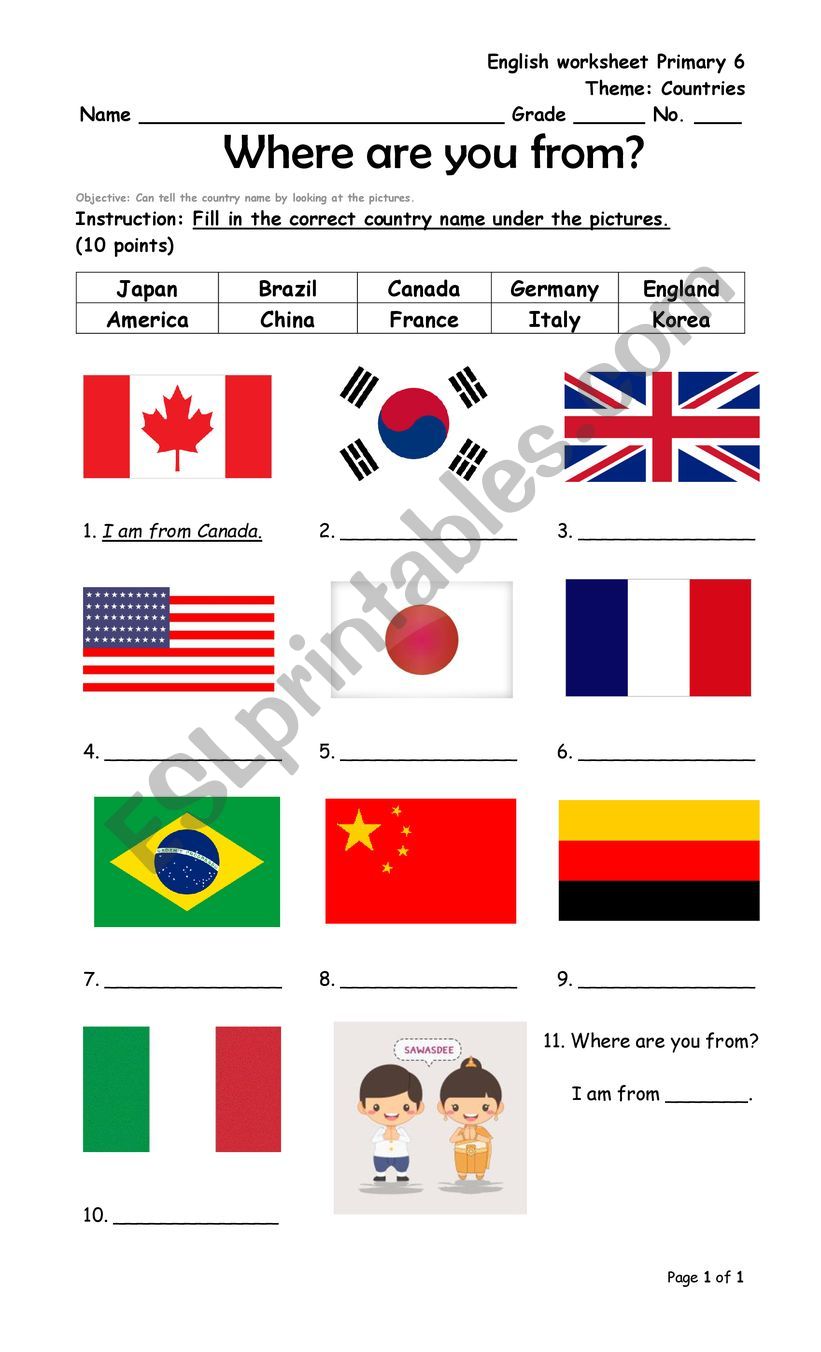 Countries worksheet