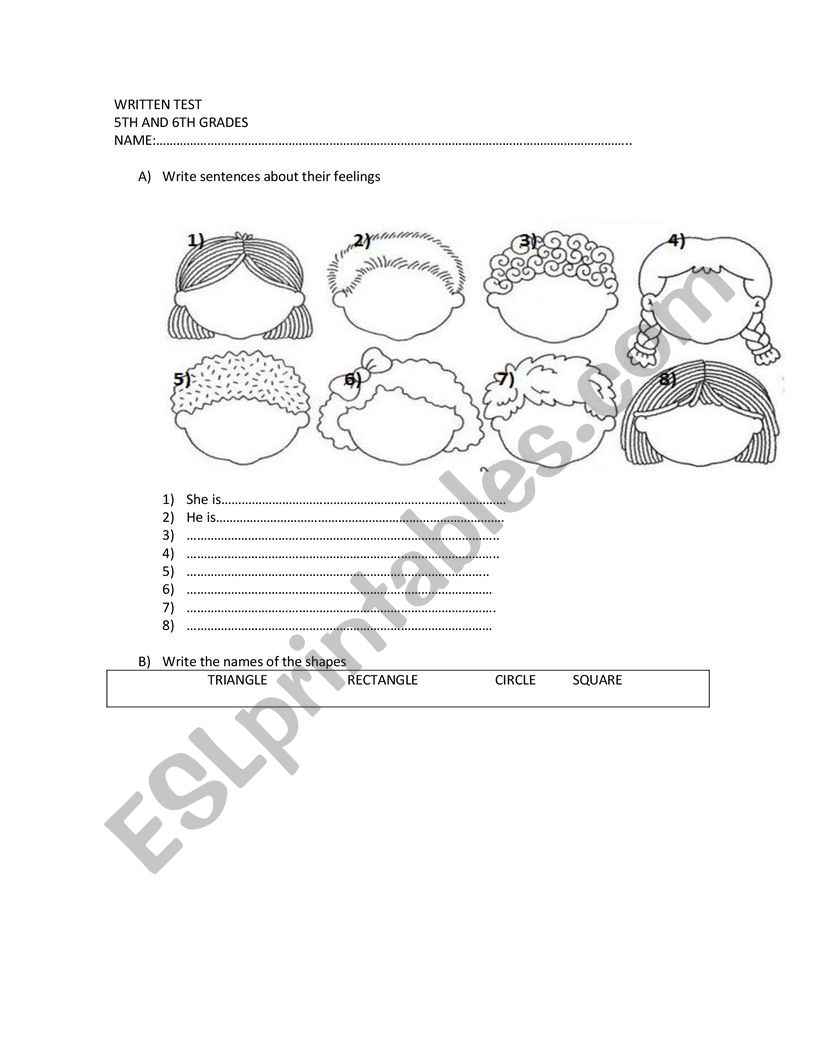 written test  worksheet