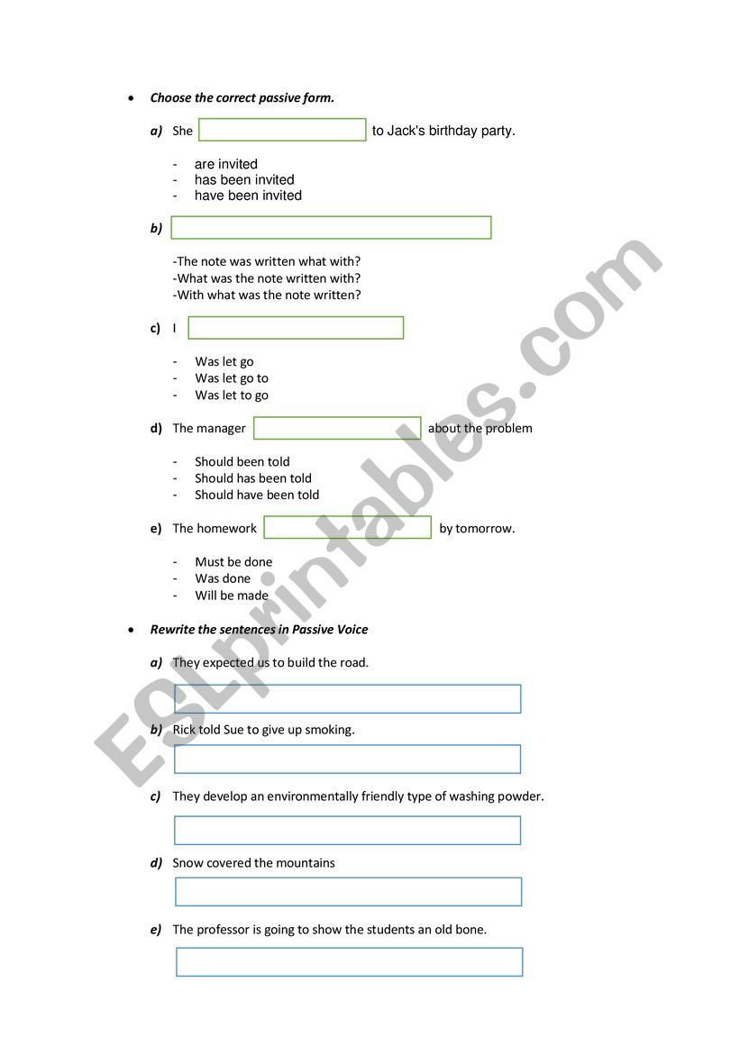 Passive voice Revision worksheet