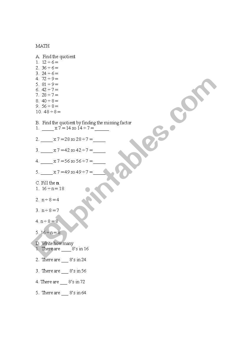 Mathematics (Basics) worksheet